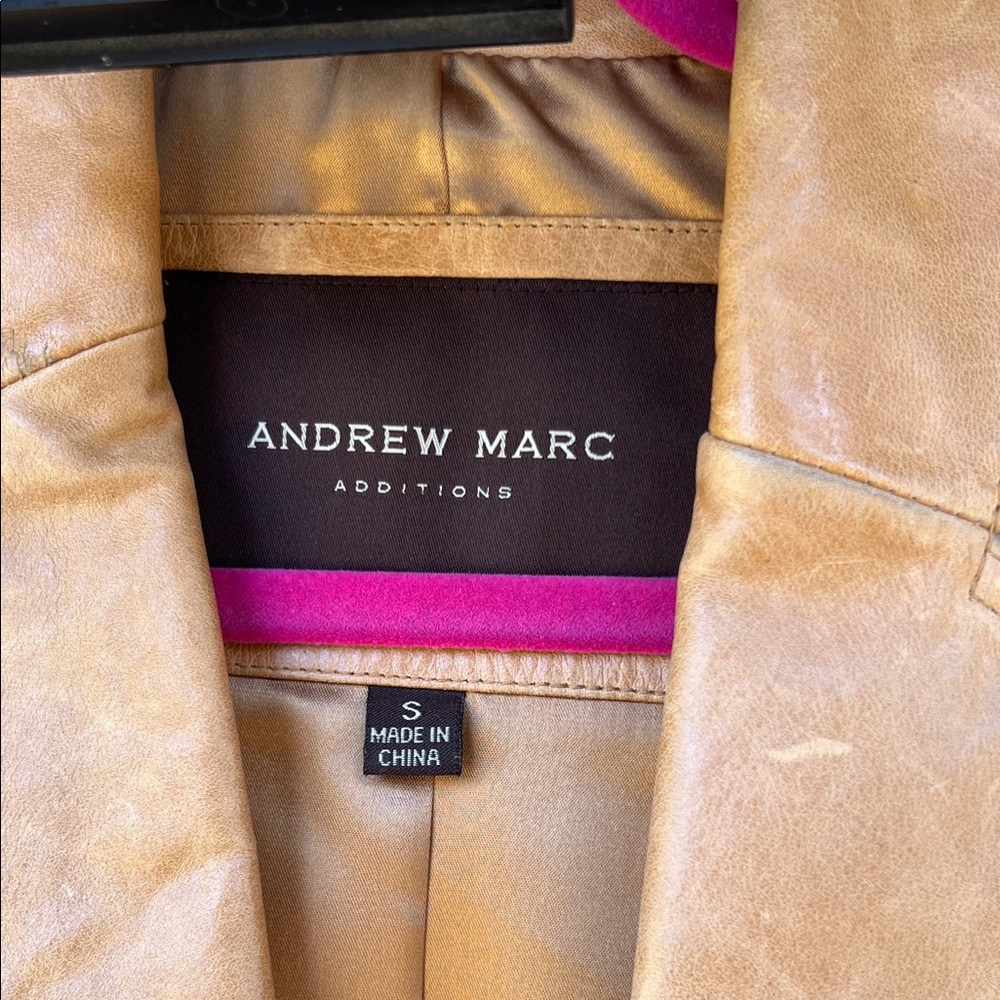 Andrew Marc Camel Leather Trench Coat size small - Picture 2 of 6